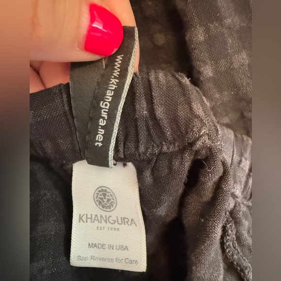 Khangura Artsy Pants Black Windowpane Linen Blend High Rise Wide Leg Crop Small - Picture 4 of 13
